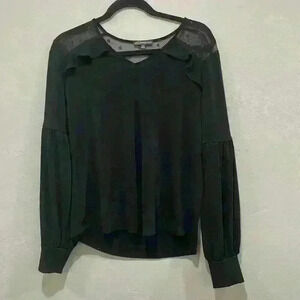 Adrianna Papell Women's Blouse Top Stretch Long Sleeve with hearts Black Size M